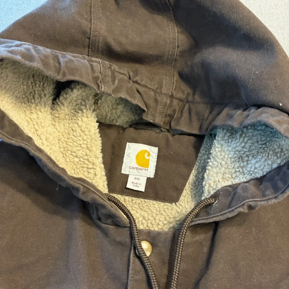 Carhartt Hooded Sherpa Lined Canvas Workwear Heavy Duty Utility Jacket Men 3XL